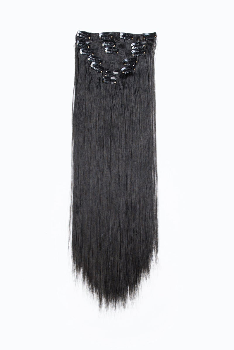 SWACC Women 22 Inches Straight Full Head 7 Separate Pieces Heat Resistance Synthetic Hair Clip in Hair Extensions (1B-Off Black) - Image 2